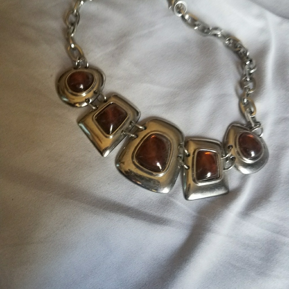 Amber silver necklace